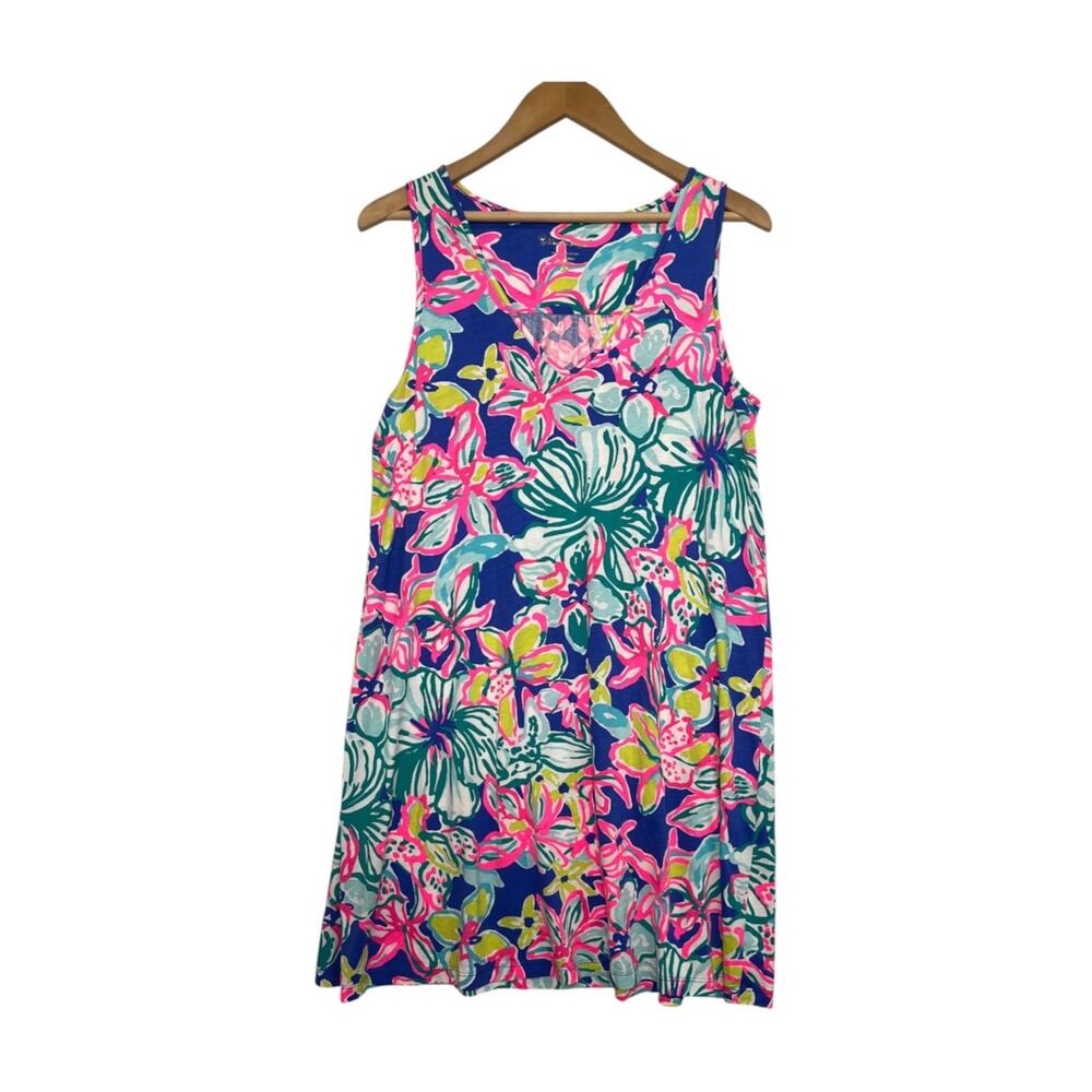 Lilly Pulitzer Blythe Swing Dress Womens Small Blue Floral Pima Cotton Tropical